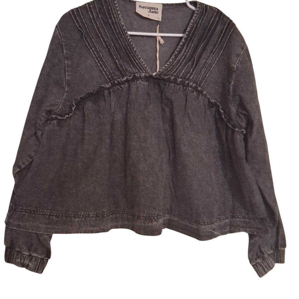 NWOT Savanna Jane Gray Long Sleeve Blouse Size S